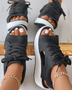 Cutout Lace-Up Muffin Sandals