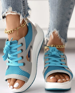 Cutout Lace-Up Muffin Sandals